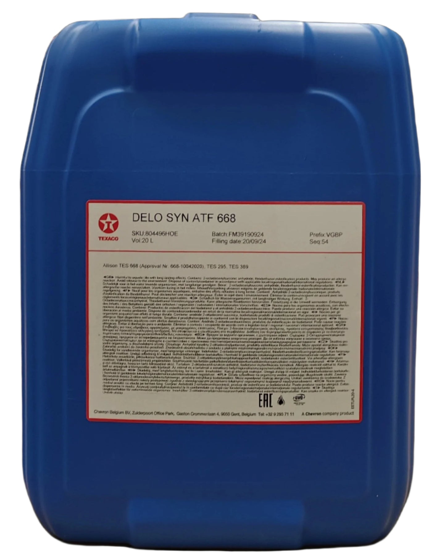 TX DELO SYNTHETIC 20L ALLISON APPROVED TES-668 ATF 804496HOE