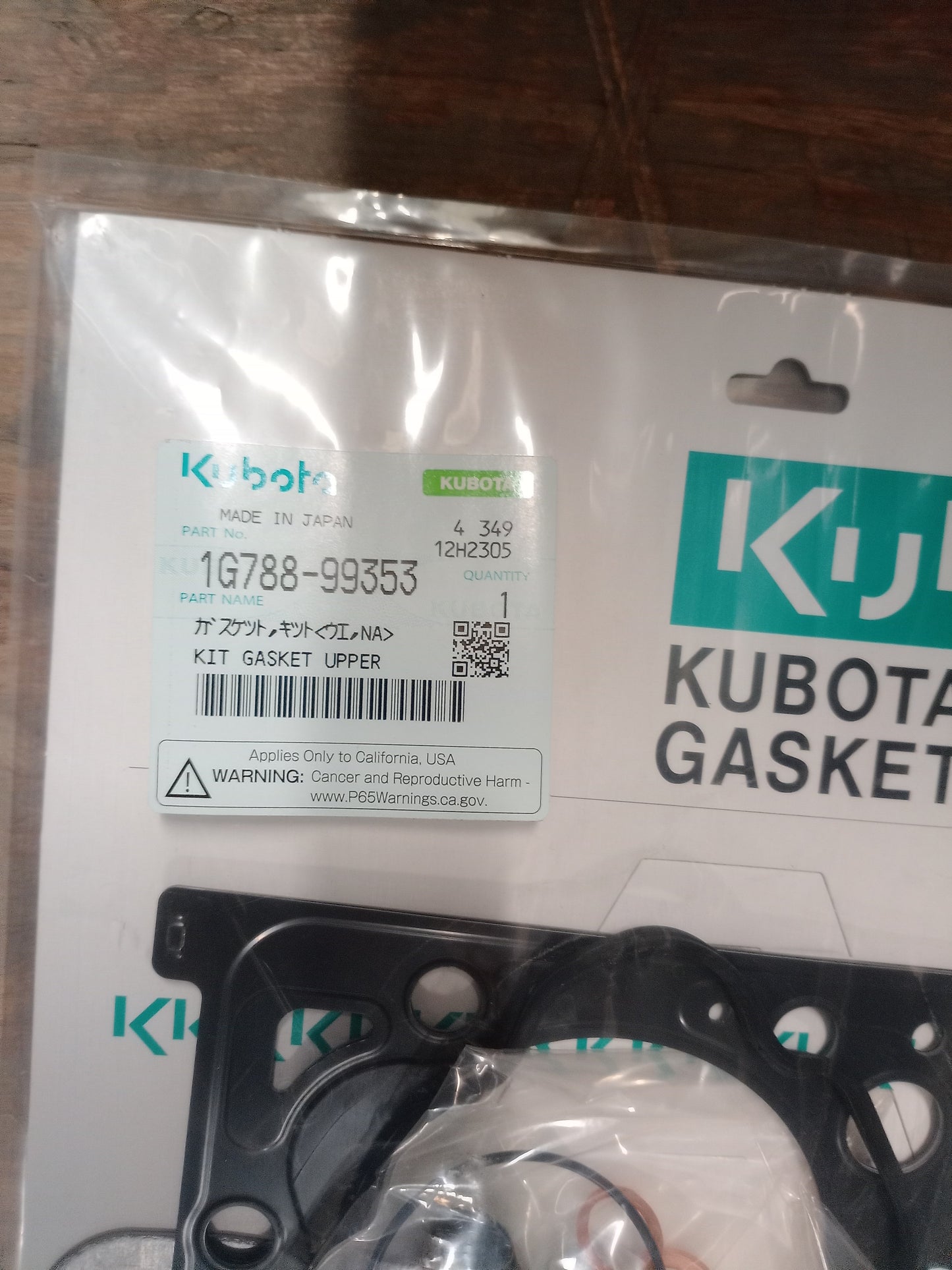 UPPER GASKET KIT COMPLETE GENUINE KUBOTA PARTS 1G78899353