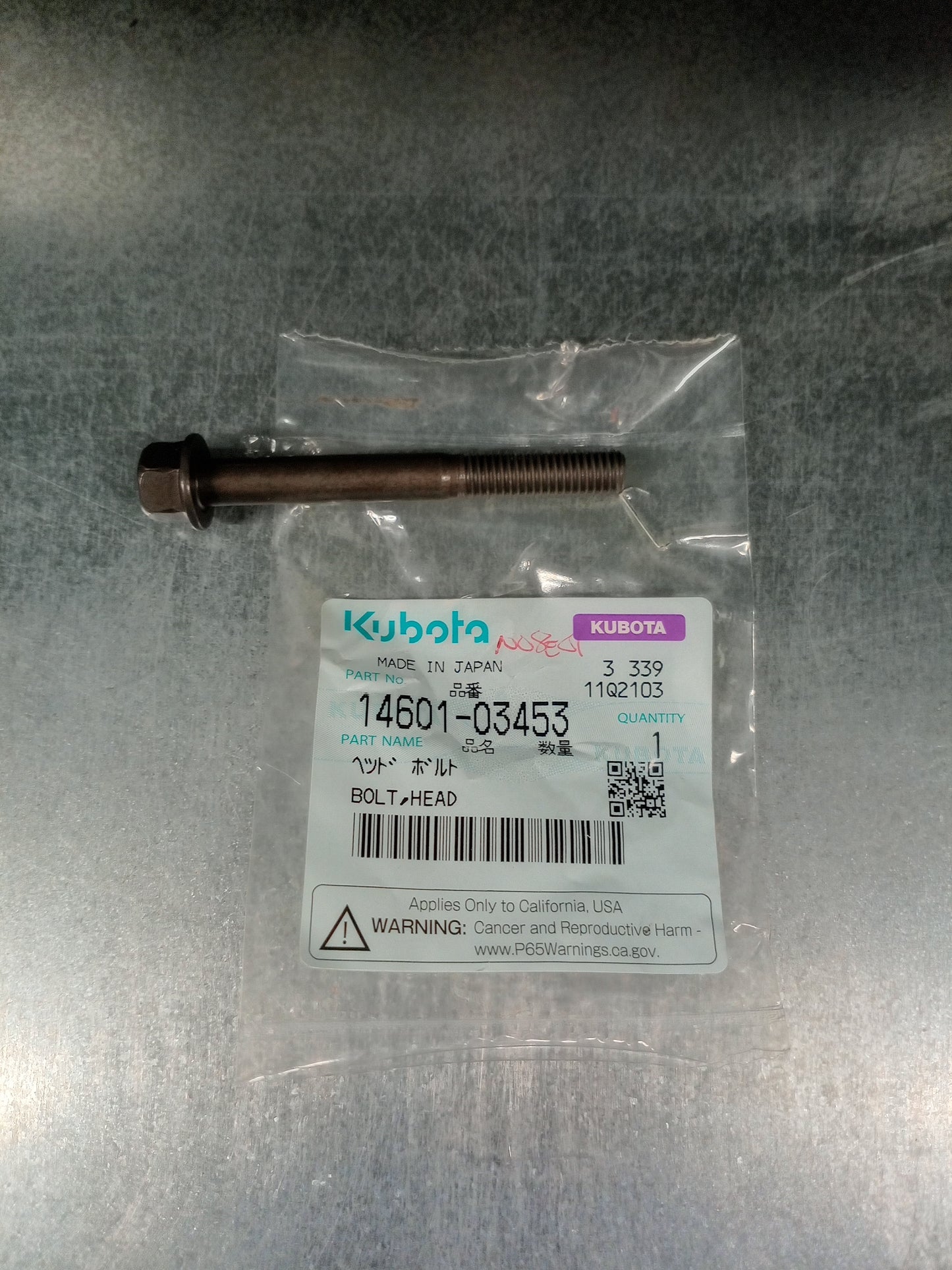 CYLINDER HEAD BOLT GENUINE KUBOTA PARTS 1460103453 was 1460103450